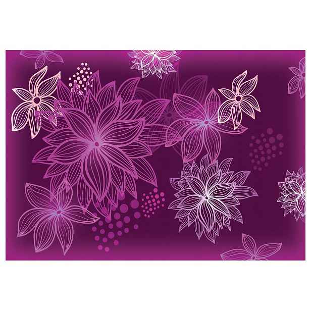 Tapeta Konturové květiny fialová elegance na tmavém pozadí 208x146 lepidlo