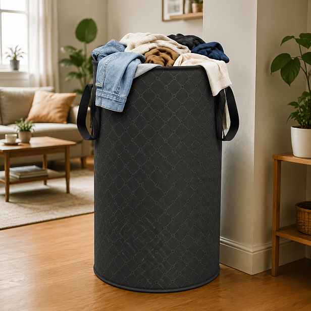 TEMU 1ks Extra Velký Odolný Skladovací a Recyklační Koš na Oblečení z Netkané Textilie, Skládací Úložný Válcovým Otevřeným Vrchem, Úsporný Skládací
