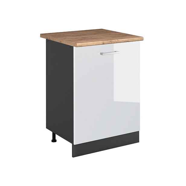 Vicco SPODNÍ SKŘÍŇKA KUCHYŇSKÉ LINKY R-Line, Bílá vysoký lesk/Antracit, 60 cm s 1 dveřmi pracovná doska Dub Goldkraft