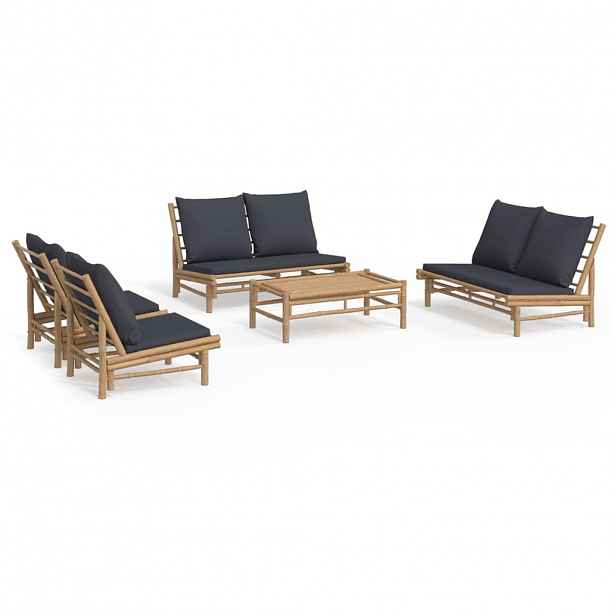vidaXL 5dílná zahradní sedací souprava s tmavě šedými poduškami bambus