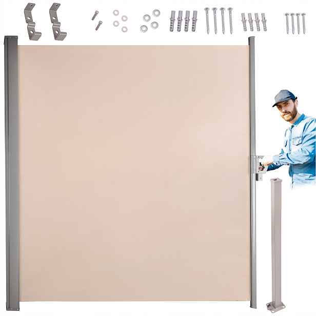Boční Terasová Markýza Luaro Paraván Rolovací 180 X 400 CM Béžová