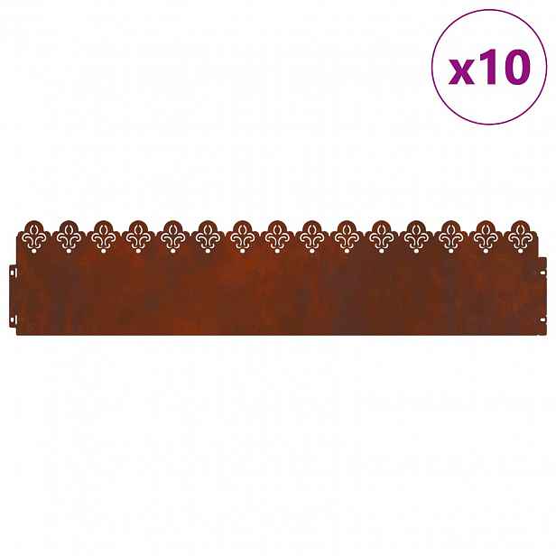 vidaXL Obrubníky trávníku 10 ks 103 x 0,05 x 22 cm Rezavá