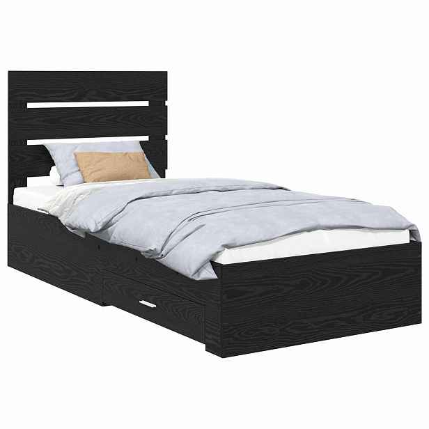 vidaXL Rám postele se zásuvkou Černý dub 90 x 190 cm Kompozitní dřevo