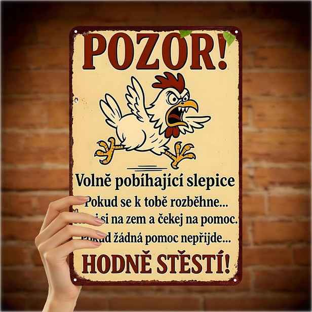 TEMU 2D plochá 1ks, "Varování! Pohyblivá kuřata kovová cedule - Vtipná česká lidová umělecká dekorace pro domov zahradu" 8×12 palců