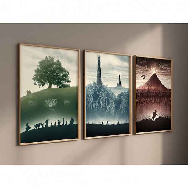 TEMU 2D Plochý, 3ks Bezrámový Obraz na Plátně Pán Prstenů Plakát 3 Sada Umění / Plátno / Umělecké Tisky LotR Nástěnná Dekorace, Minimalistický, Dárek