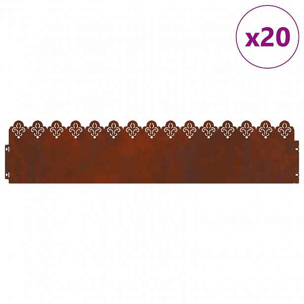vidaXL Obrubníky trávníku 20 ks 103 x 0,05 x 22 cm Rezavá