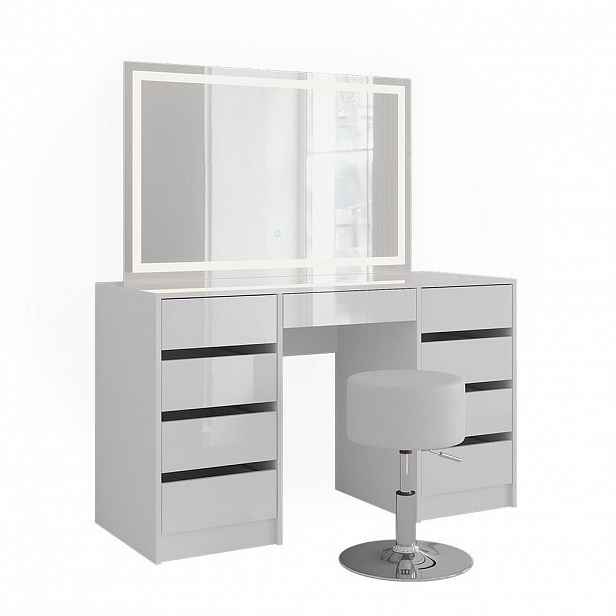 Vicco TOALETNÍ STOLEK Sherry Bílá/bílý vysoký lesk 128.2 cm s LED zrcadlem a taburetem