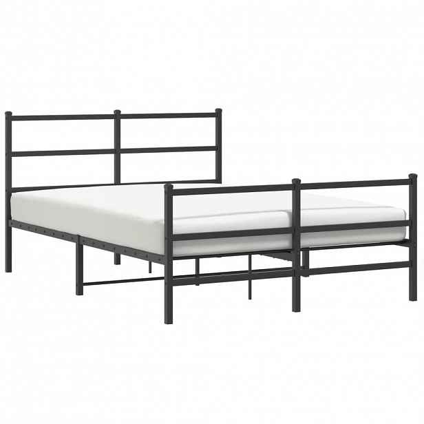 vidaXL Kovový rám postele s hlavovým a nožním čelem černý 135 x 190 cm