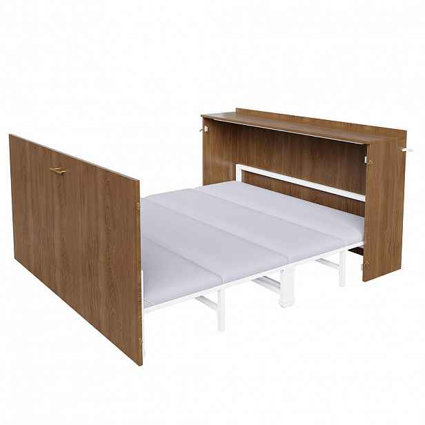 CHICFURN SKLÁPĚCÍ POSTEL 140/200 cm v dekoru dřeva s matrací a tichými kolečky
