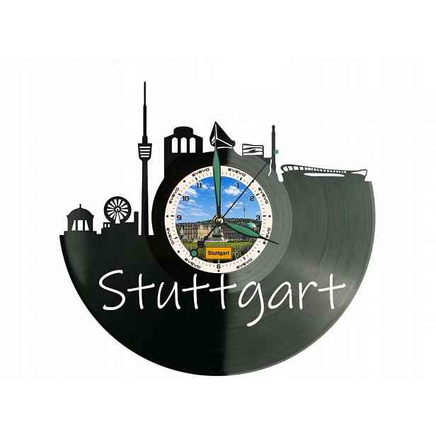 Hodiny Stuttgart Město Německo Nástěnné hodiny Vinylová deska Dárek Památka