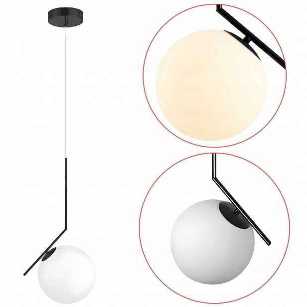 Moderní závěsná lampa Mléčné stínítko E27, černá, geometrická