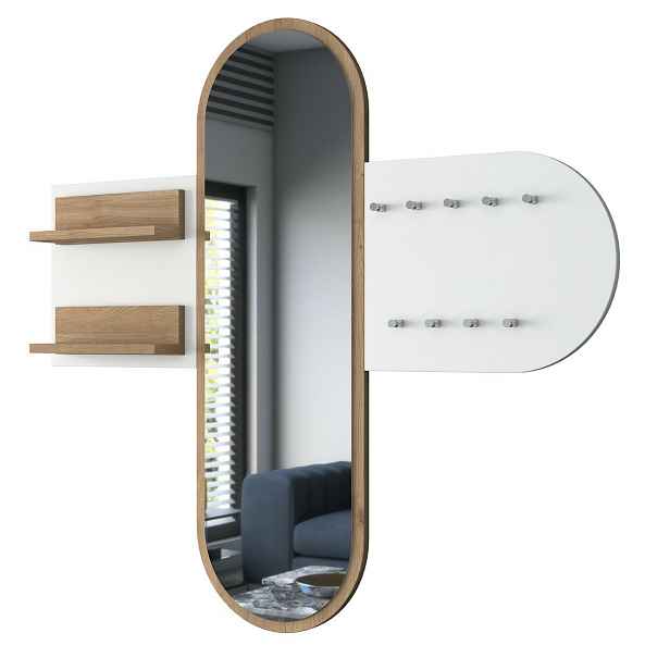 Nástěnný věšák se zrcadlem Pomi White and Walnut