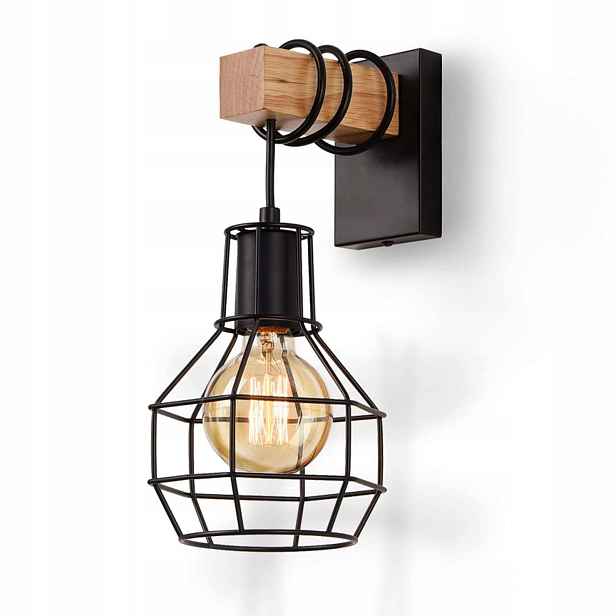 Retro lampa Vitage Loft z kovu a dřeva E27 černá