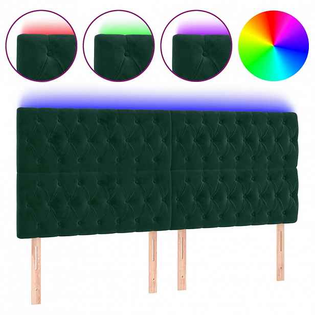 vidaXL Čelo postele s LED tmavě zelená 180x7x118/128 cm samet