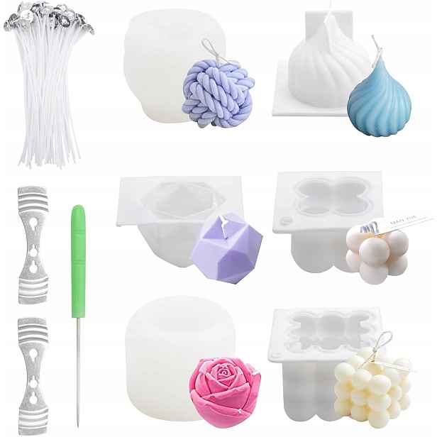 Sada na výrobu svíček kuličky silikonové formy knoty jehla Diy