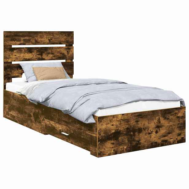 vidaXL Rám postele s čelo Kouřový dub 90 x 190 cm Kompozitní dřevo