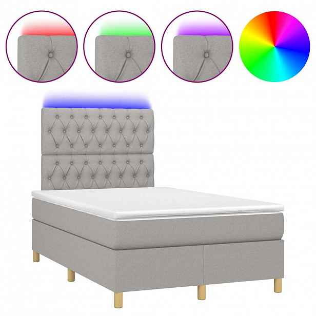 vidaXL Box spring postel s matrací a LED světle šedá 120x200 cm textil