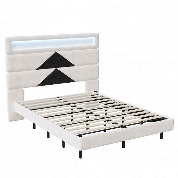 ČALOUNĚNÁ postel 140x190 cm, bílá/černá, LED osvětlení a USB