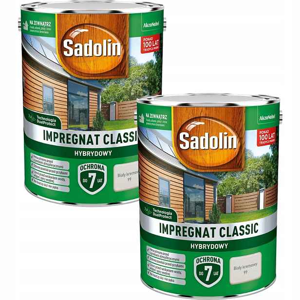 Set Sadolin Classic 2x4,5 Hybridní Impregnat Na Dřevo Bílý Krémový 9L
