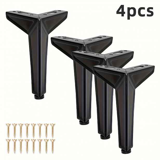 TEMU 4 ks Kovové Nohy na Nábytek, 12 cm/4,72 palce Mini Černé Fasetované Trojúhelníkové Nohy, Nohy pro Skříňky, Stoličky a DIY Nábytek, Včetně Šroubů