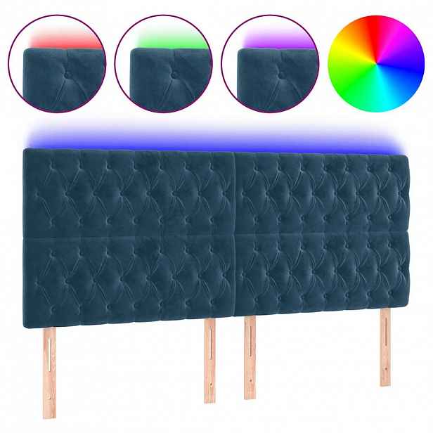 vidaXL Čelo postele s LED tmavě modré 180x7x118/128 cm samet