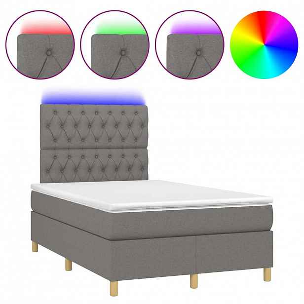 vidaXL Box spring postel s matrací a LED tmavě šedá 120x200 cm textil