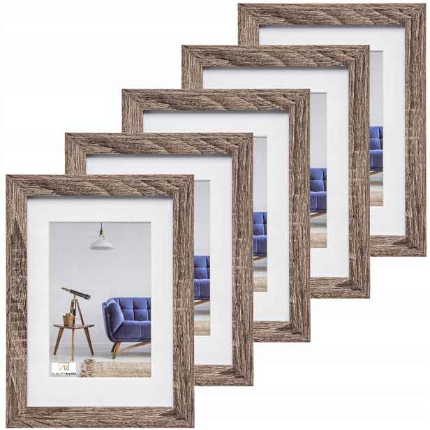 Sada 5 fotorámečků formátu A4 21x29,7 šedá hnědá s Passepartout 15x20