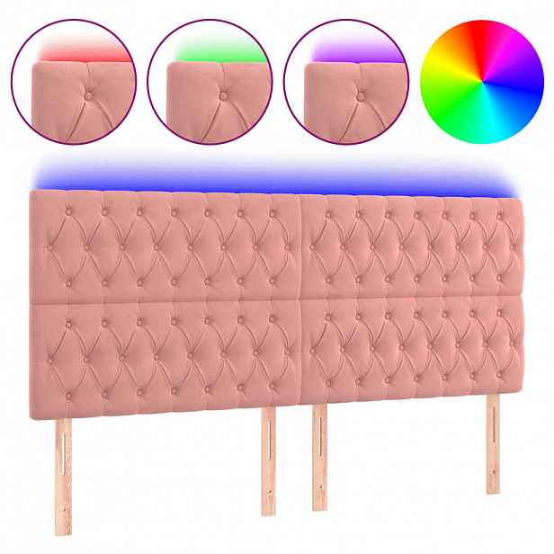 vidaXL Čelo postele s LED růžové 180x7x118/128 cm samet