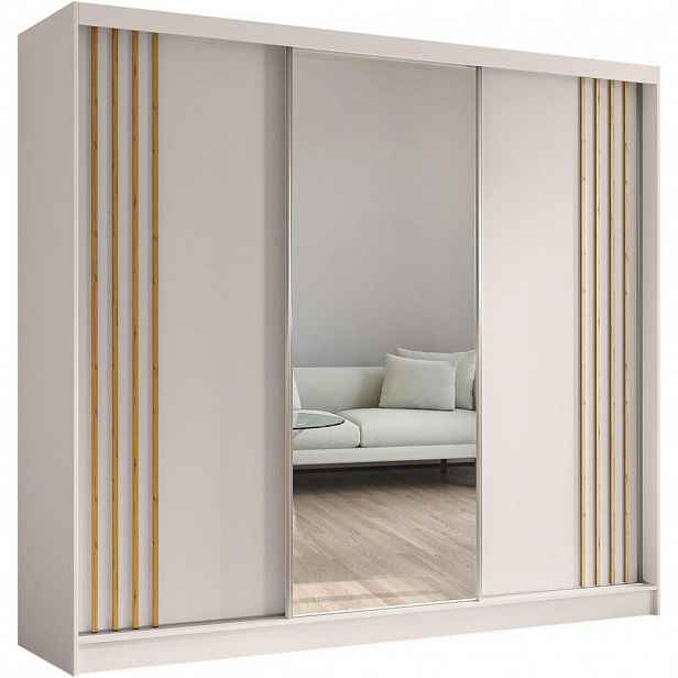 Beautysofa SKŘÍŇ s posuvnými dveřmi Nela 240/216/61 kašmír + dub Artisan