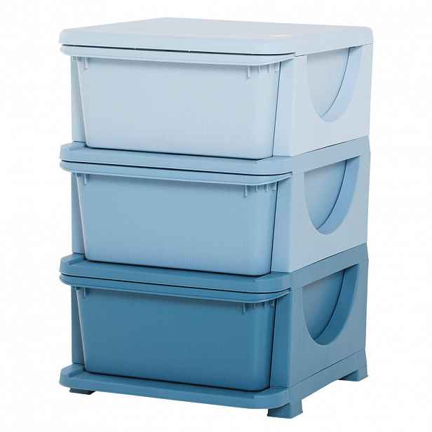 HOMCOM ÚLOŽNÉ BOXY pro děti, 3 velké zásuvky, plast, modrá