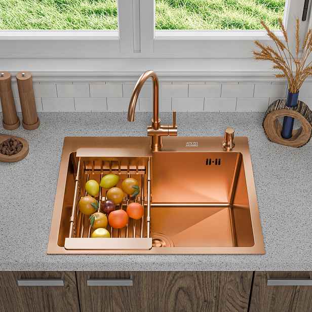 Jednokomorový Dřez Nano Rose Gold Dřez Dřez Ocelový 60x50x22 cm