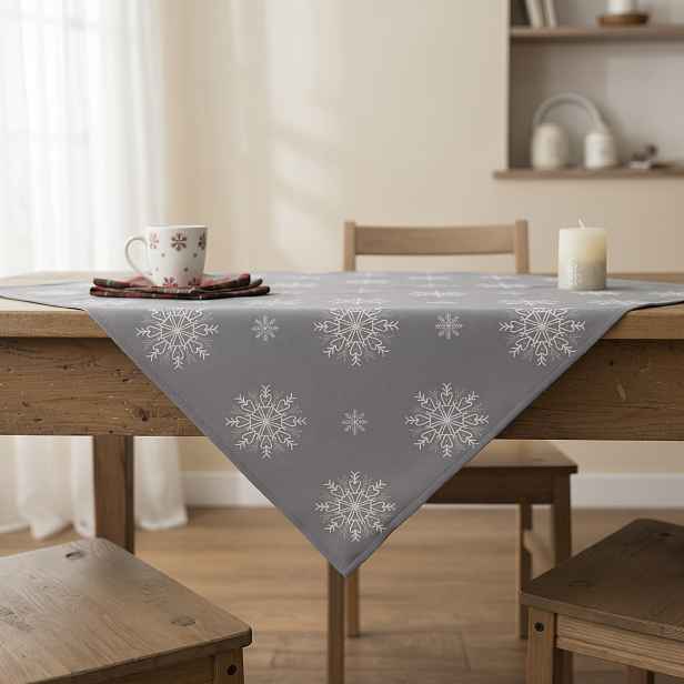 Vánoční ubrus na stůl SNOWFLAKE světle šedá 85x85 cm