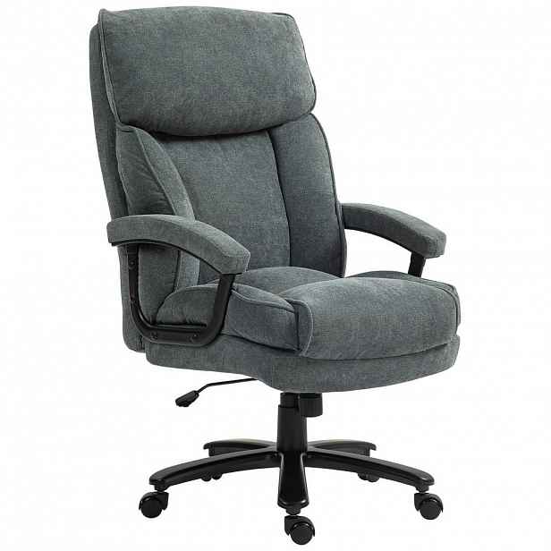 HOMCOM KANCELÁŘSKÁ ŽIDLE, ergonomická kancelářská židle s houpací funkcí, vzhled lnu, šedá