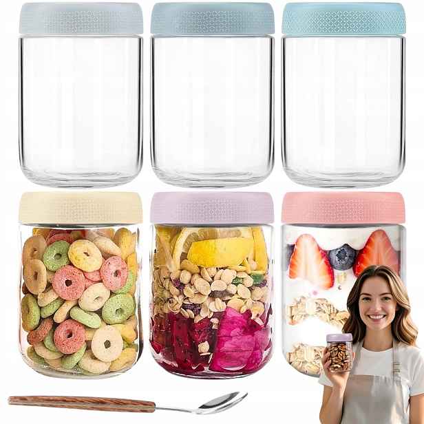 6 x Zásobníky na ovesnou polévku Salát s víkem Sada 500 ml Barvy
