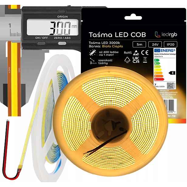 Led páska Neon Cob 24V 5 m 400 diod 3000K Bílá Teplá Ultra Tenká 3MM