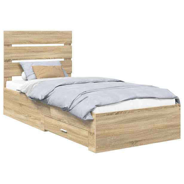vidaXL Rám postele Sonoma dub a stříbrná 75 x 190 cm Kompozitní dřevo