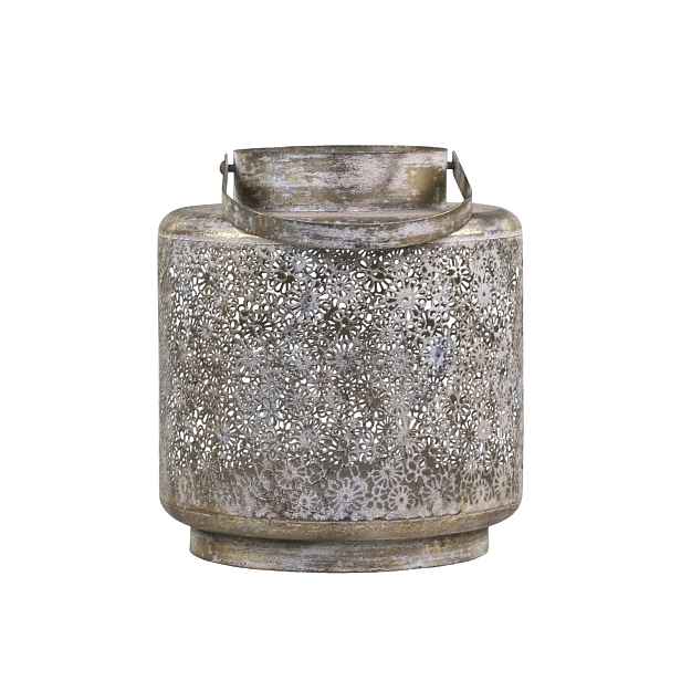 Bronzová antik kovová lucerna s kvítky Vire Flowien - Ø22*25cm Chic Antique