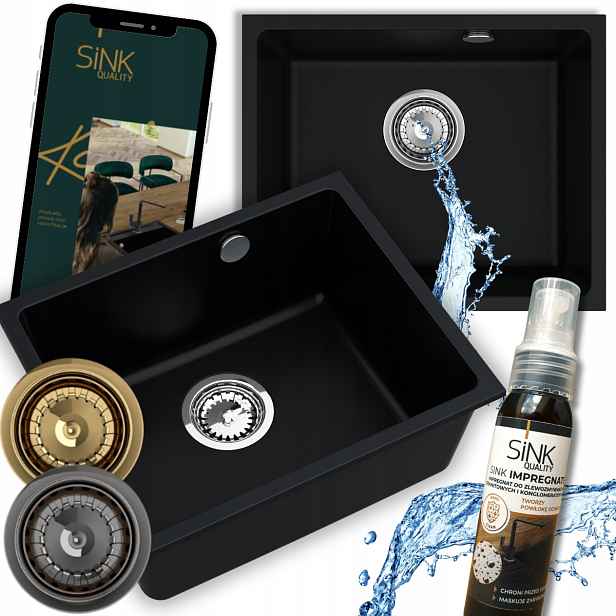 Granitový Dřez Jednokomorový Černý Sink Crypton 55 Manuální Sifon