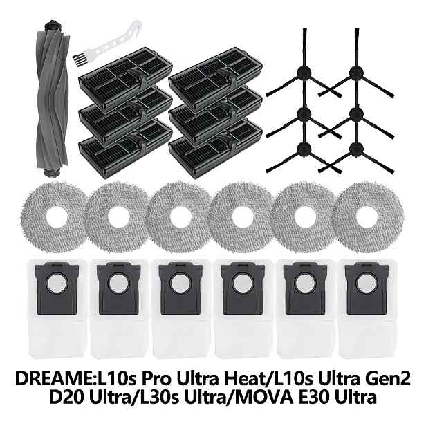 TEMU Sada 26 ks příslušenství vhodná pro vysavače L10s 2/L10s Pro Ultra/D20 Ultra/L30s Ultra/ E30 Ultra: 1 kartáč na vytírání, 6 filtrů, 6 prachových