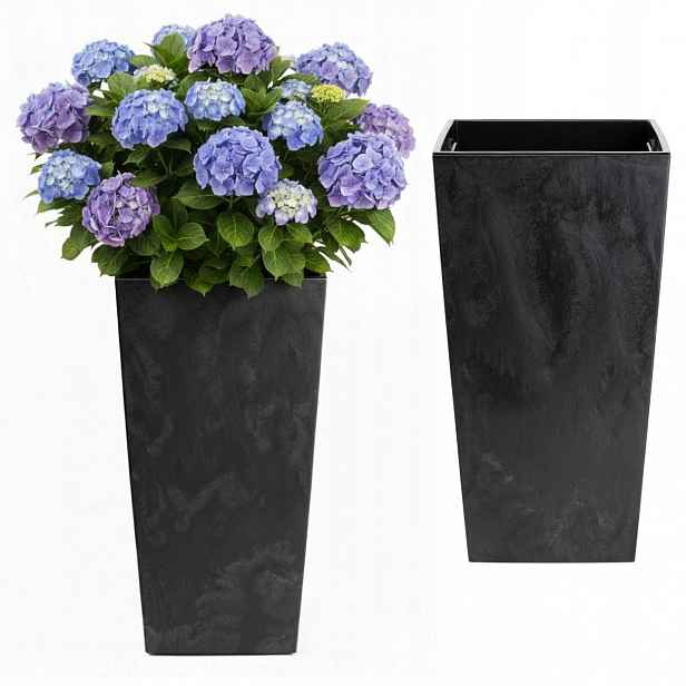 Vysoký Květináč Imitace černý beton Slim obdélníkový s vložkou 40x75 cm
