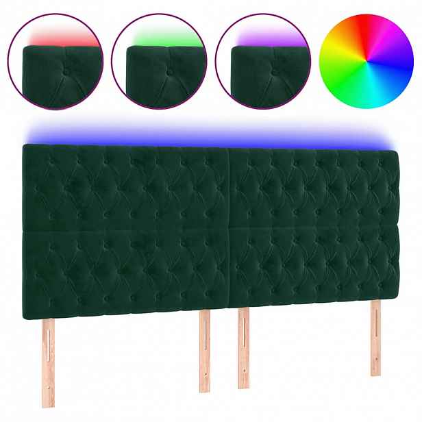 vidaXL Čelo postele s LED tmavě zelené 200x7x118/128 cm samet