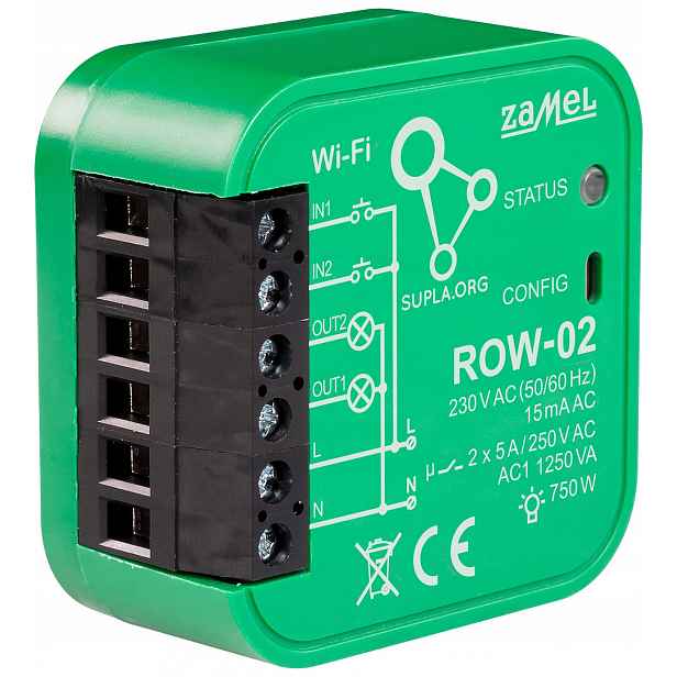Inteligentní Přepínač ROW-02 Wi-Fi 230 V Ac Zamel