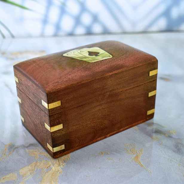 Dřevěné Pouzdro Na Karty Ručně Vyrobené Mosaz Indie 15 CM