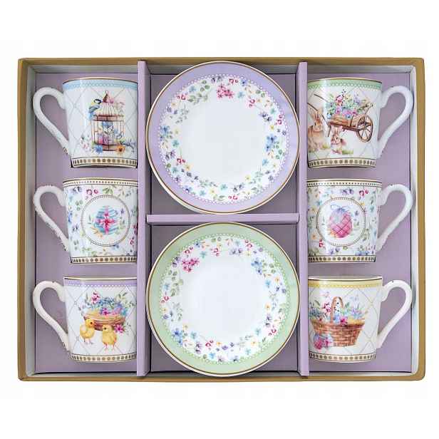 Sada porcelánových šálků 100 ml velikonoční 6+6 Sada pastelových svátků