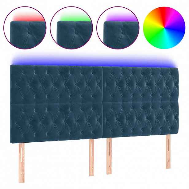 vidaXL Čelo postele s LED tmavě modré 200x7x118/128 cm samet