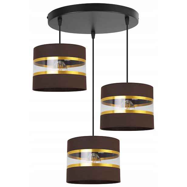 Závěsná Stropní Lampa S Trojitým Glamour Lustrem, Zlaté Proužky, Stínítko