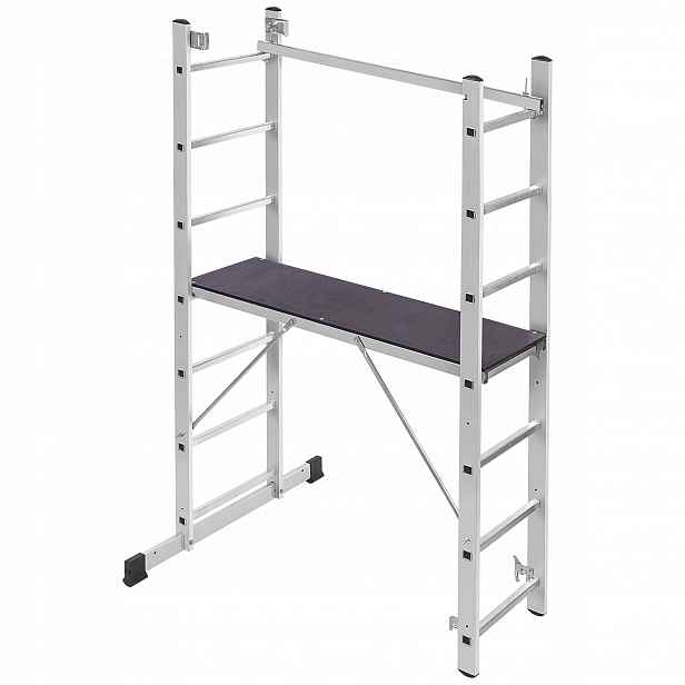 Aluminiové Lešení Žebřík 2x7 4,18 m 150 kg Skládací Set 2v1 Plošina