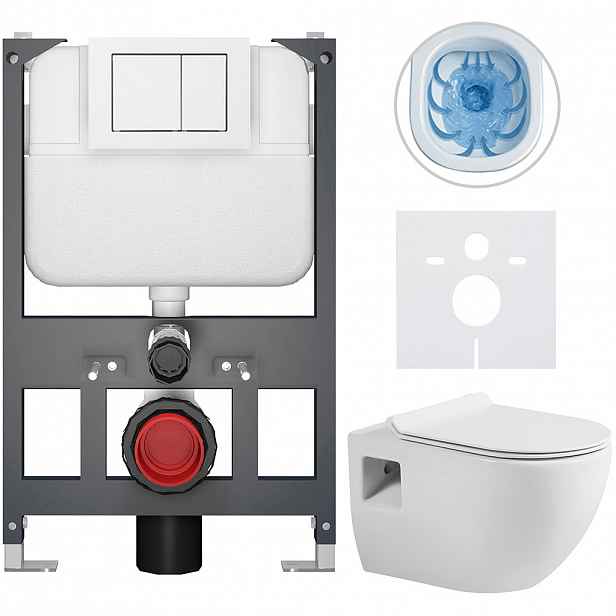 Kompletní WC set Basic/Dure - bílá lesklá - WC tlačítko Maxio/Bílá - závěsné - nízký modul - předstěnová instalace - 51x35 cm