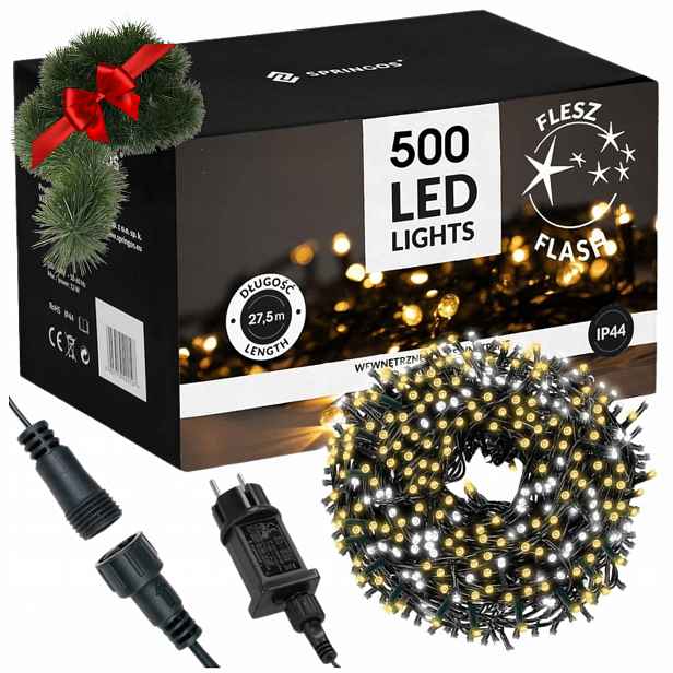 Vánoční Osvětlení Na Stromeček 500LED Flash Venkovní Vnitřní Vánoční Bílé Teplé Bílé