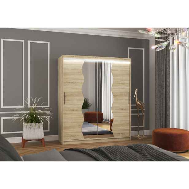 Zrcadlová skříň 180 cm s LED osvětlením GAMNIA - dub sonoma